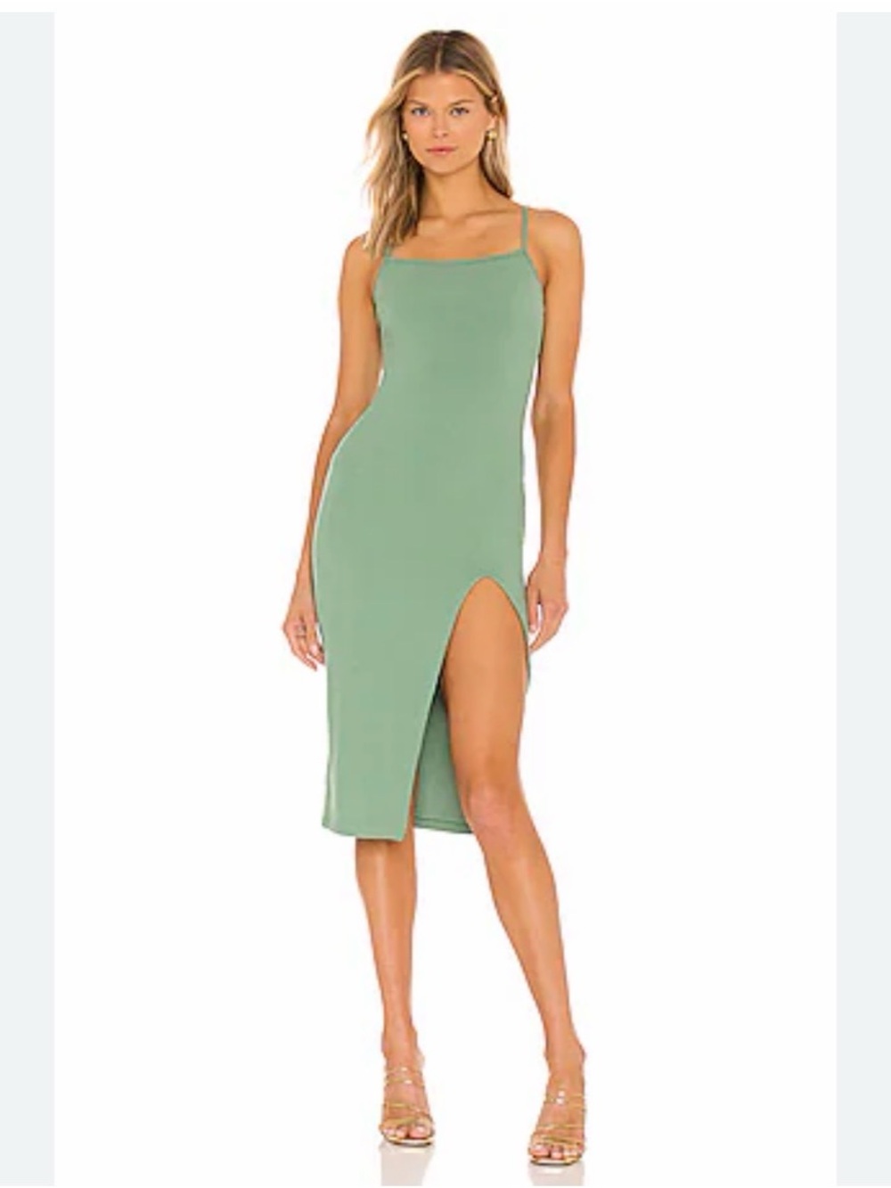 Light Green Midi Dress with Side Slit